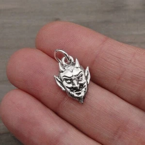 Silver Devil Face Charm - Satan Charm - Evil Satanic Charm - Halloween Charm - Picture 1 of 2