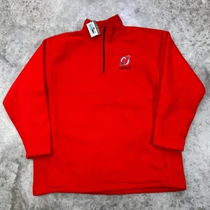 Vintage New Jersey Devils sweatshirt adult 2XL XXL red fleece 1/4 zip Deadstock - Picture 1 of 8