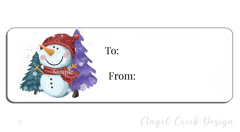 Snowman Christmas Tree Gift Tags Self Stick Gift Tags Christmas TO/FROM Stickers - Image 1 of 1