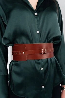 Genuine Leather underbust corset, brown waist belt, wide harness belt, Coat belt - Image 1 of 4