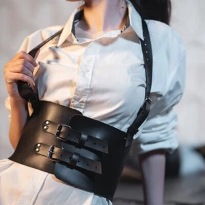 Women Leather Waist Body Strap Harness Bridal Lingerie Costume Suspender Belt - Picture 1 of 9