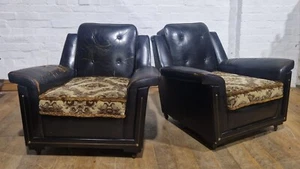 Vintage retro button back pair of lounge armchairs - wingback chairs - Picture 1 of 18