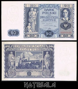 POLAND 20 Zlotych 1936 Pick-77 AUNC S/N SERIES AE 4515433 - Picture 1 of 1