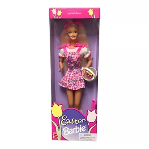 Easter Barbie Doll #16315 Pink Plaid Bunny Print Dress W/ Basket Flowers NRFB - Picture 1 of 9