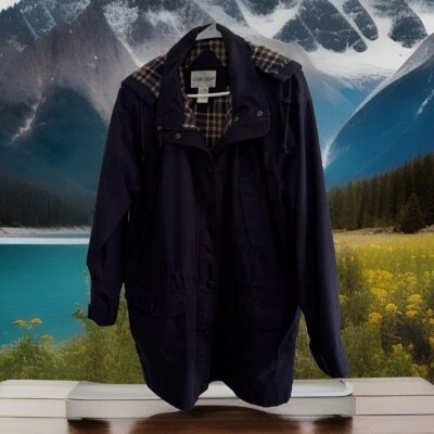 Jaqueta feminina Cabin Creek corta-vento com capuz forro superior marinho xadrez X-LG - Imagem 1 de 4