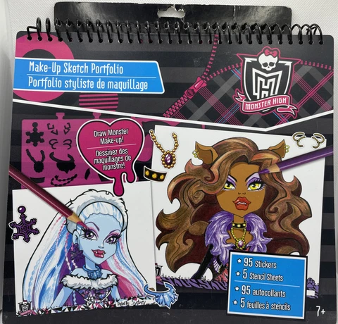 New Monster High Make-up Sketch Portfolio Stencils Stickers Drawing Spiral OOP Cover