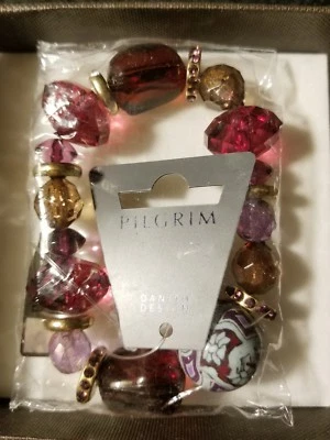 Pilgrim Jewelry Earthtone Beaded Semi-Elastic Rhinestone Bracelet: NIP. (B4) - Image 1 of 2