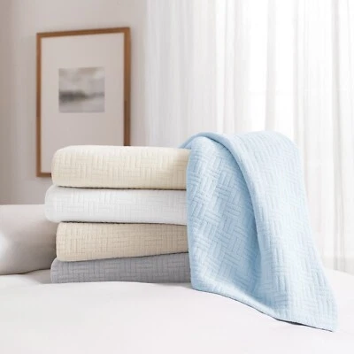 Host & Home Cotton Blanket, Size/Color Options, Lightweight Basketweave 300GSM