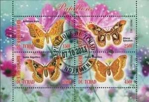 Butterfly Exotic Insect Flower Samia Angulifera Souvenir Sheet of 4 Stamps - Picture 1 of 1