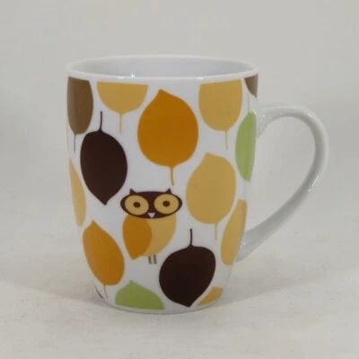 Rachel Ray Little Hoot Cup Mug Owl Brown Orange Green Leaves EUC - Image 1 of 4