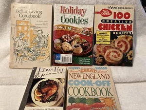 5 Book Lot Low Fat Epicure,New England Cook-Off,Cookies,Chicken,Better Living - Picture 1 of 2