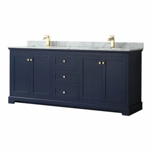 Wyndham Collection Avery 80" Square-Sinks Wood Double Bathroom Vanity in Blue - Picture 1 of 3