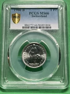 1960 B Switzerland 1 Fr PCGS MS66 Silver High Grade - Picture 1 of 2