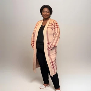 ROCKTHOSECURVES WOMENS KNITTED CHECKED LONG DUSTER CARDIGAN - Picture 1 of 18