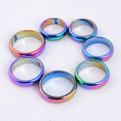Anillo de hematita recubierto de color AB arco iris metálico no magnético talla 6 a 12 Foto 1 de 2