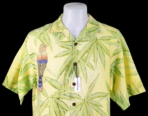 TOMMY BAHAMA Mens LINEN Green & Yellow S/S LUXURY HAWAIIAN SHIRT - L - 46" -£119 - Picture 1 of 13