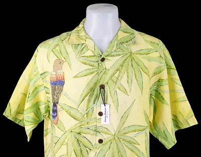 TOMMY BAHAMA Mens LINEN Green & Yellow S/S LUXURY HAWAIIAN SHIRT - L - 46" -£119 - Image 1 of 4