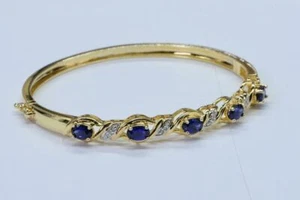 6Ct Oval Cut Lab Created Sapphire Diamond Women's Bangle  14k Yellow Gold Plated - Picture 1 of 5