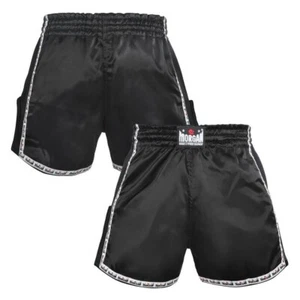 Retro Muay Thai Kick Boxing Black Shorts - Morgan Sports **FREE DELIVERY** - Photo 1/25