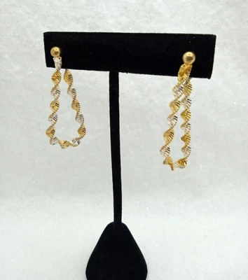 Pendientes colgantes Italia plata de ley 925 dos tonos enchapados en oro espiral torcido Foto 1 de 4