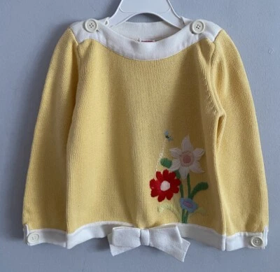 Gymboree Yellow Pullover Sweater Floral Embroidery White Trim Bow Size 5T NWT - Image 1 of 4