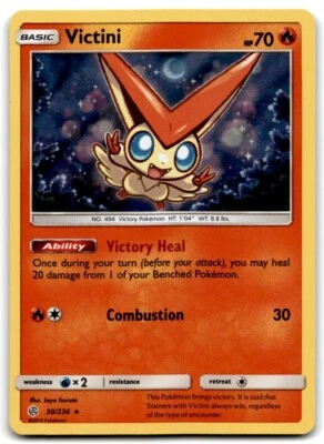 2019 Sun & Moon - Cosmic Eclipse Victini nm Basic/Rare Reverse Holo #30 - Image 1 of 2