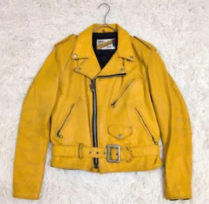 Schott Flight Jacket Size 40 Yellow Rare Vintage Leather Maade In USA From JP - Picture 1 of 10