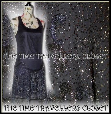 НОВЫЙ С ЯРЛЫКАМИ KATE MOSS TOPSHOP ШЕЛК ТЕМНО БЕНЗИНА СИНИЙ УКРАШЕННЫЙ FLAPPER ПЛАТЬЕ UK 6 8 - Изображение 1 из 4