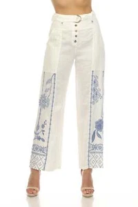Johnny Was JWLA White Lyra Linen Belted Wide Leg Pants Boho Chic J66523 - Picture 1 of 12