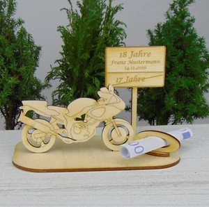 Motorrad Geldgeschenk "18 Jahre Wunschname & Datum" Gutscheingeschenk Geburtstag - Bild 1 von 4