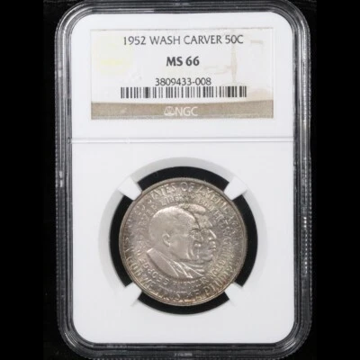 1952-p Booker T Washington Carver Nicely Toned Silver Commemorative MS66 NGC - Image 1 of 2