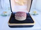 Vintage Pink Ombre' Sparkling Crystal Rhinestone Cocktail Ring Silvertone Sz 8