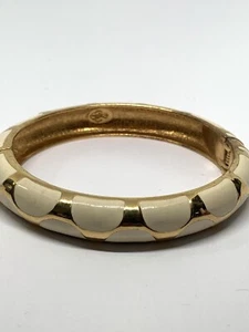 Premier Designs Armband weiß Emaille aufklappbar goldfarben signiert - Bild 1 von 7