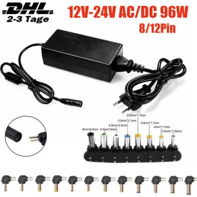12V-24V AC/DC 96W Notebook Laptop Netzteil Ladekabel Ladegerät 8/12Pin Universal - Bild 1 von 4