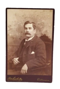 Antique Cabinet Card Mustached Man Baltimore MD Bachrachs Bros. Studio - Picture 1 of 3