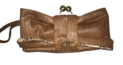 Jessica Simpson Jenny Bow Sunburst Faux Ostrich Accent Clutch Wristlet Bag Purse - Image 1 of 4