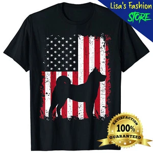 Akita 4th of July Patriotic American USA Flag Gift Dog Lover Unisex T-Shirt - Picture 1 of 14