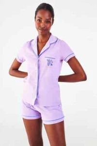 New Roller Rabbit Monkey Embroidered Polo PJ Pajama Shorts Shirt Lavender M - Picture 1 of 7