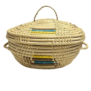 Hand Woven Coiled Seagrass Basket with Lid, 5.5”H x 9.25”L & W, Storage Basket - Picture 1 of 9