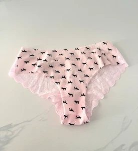 Victoria's Secret PINK No-Show Lace Trim Cheekster Panty Pink Dogs - Picture 1 of 2