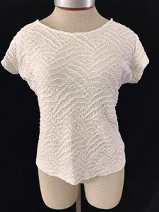 Blusa Liz Claiborne Top Talla L Manga Corta Blanco Elástico con Textura Jersey - Imagen 1 de 6