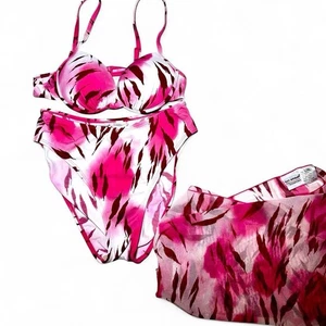 vintage Y2K 90s Sun Streak rare pink zebra print bikini set w matching coverup - Picture 1 of 6