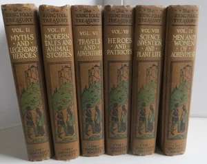 6 Vol Young Folks Treasury 1919 Color Illustrations - Picture 1 of 10