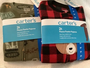 (2) Carter's Red/Black Check Bear, Camo Vehicle Fleece PJ Footie Sleeper, 2T - Picture 1 of 5