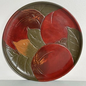 Japanisches Kamakura Tablett 13,5" Floral Bori geschnitzt rund Holz rot Lackware Vintage - Bild 1 von 11