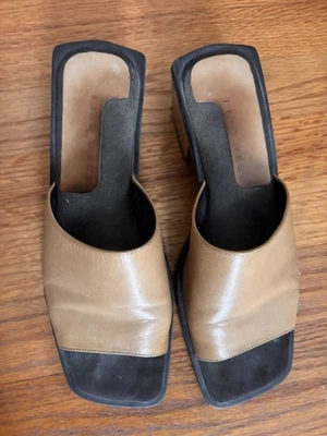 Vintage Nine West Tan Leather Mules 2 Inch Heels - Preowned - Image 1 of 4
