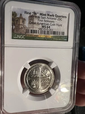 2019 W Quarter ANACS - MS64 San Antonio Missions 25 Cents Coin - Image 1 of 4