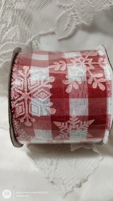 3 yd Jingle Time GLISTENING SNOWFLAKE RIBBON WIRED Christmas Winter DIY 2.5" NEW - Image 1 of 2