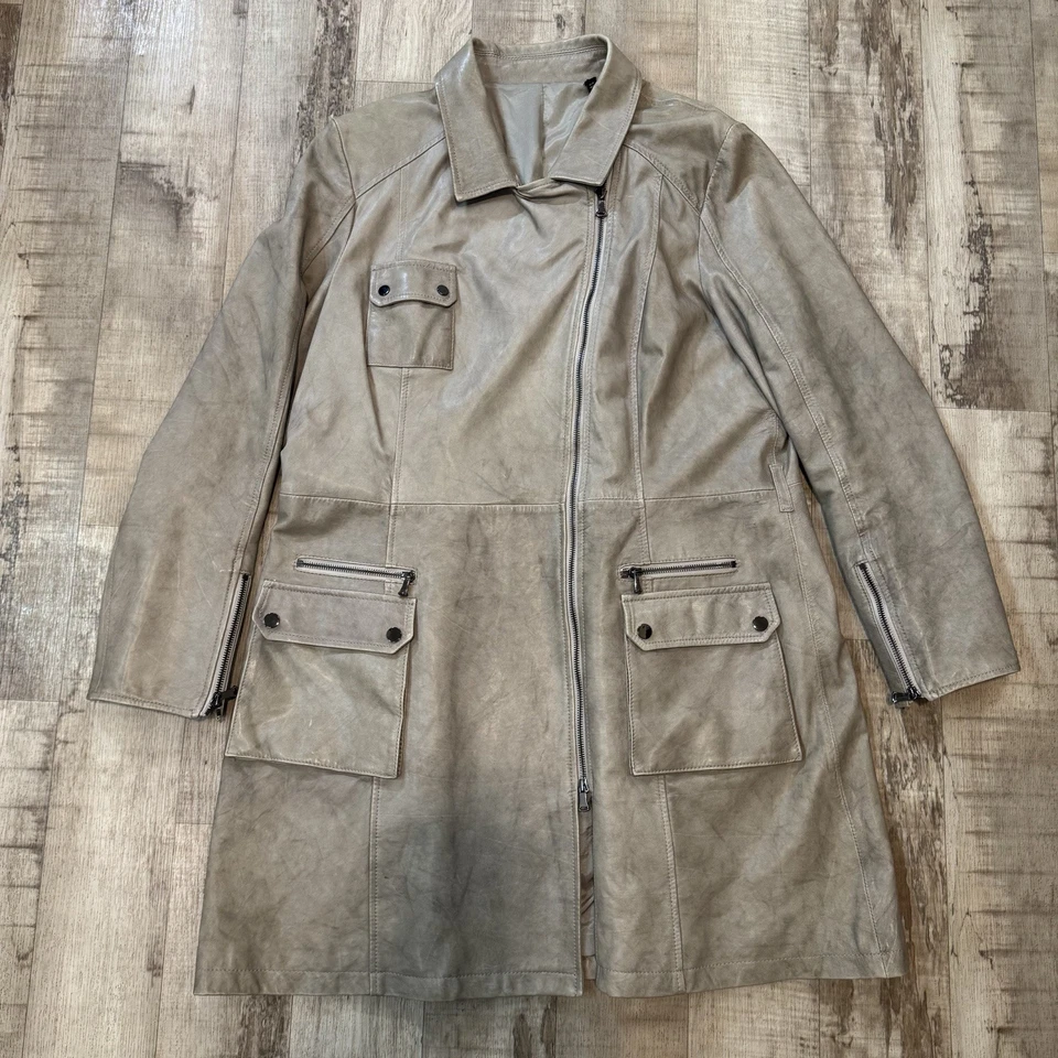 Chaqueta Abrigo Largo de Cuero para Mujer CARLISLE Talla US 18 Marrón Tostado Cremallera Foto 1 de 4