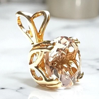 Round Morganite Gemstone set in DBL Prong 14K Yellow Gold Pendant - Image 1 of 4